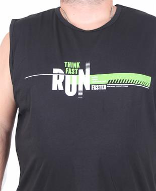 Starbattal Büyük Beden Baskılı Kolsuz Tişört Think Fast Run 25152 SIYAH