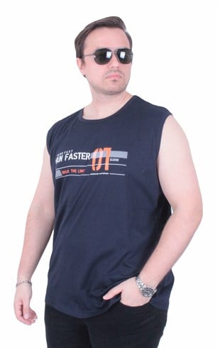 Starbattal Büyük Beden Baskılı Kolsuz Tişört Run Faster 26127 LACIVERT