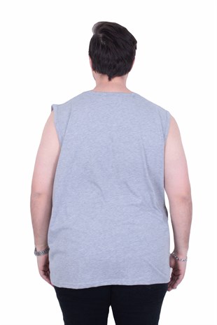 Starbattal Büyük Beden Baskılı Kolsuz Tişört Summer Vıbes 26125 GRI MELANJ