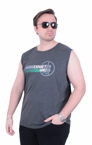 Starbattal Büyük Beden Baskılı Kolsuz Tişört Horizon 26128 ANTRASİT MELANJ