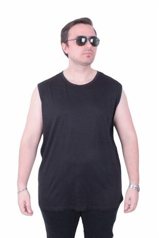 Starbattal Büyük Beden Baskılı Kolsuz Tişört Life is Never 26121 SIYAH