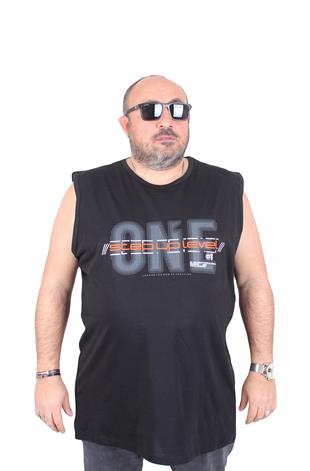 Starbattal Büyük Beden Baskılı Kolsuz Tişört Step Up Level 25155 SIYAH