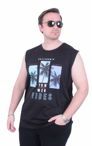 Starbattal Büyük Beden Baskılı Kolsuz Tişört Summer Vıbes 26125 SIYAH