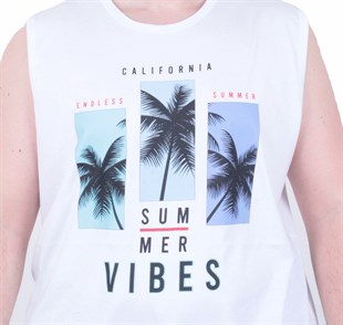 Starbattal Büyük Beden Baskılı Kolsuz Tişört Summer Vıbes 26125 BEYAZ
