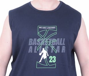 Starbattal Büyük Beden Baskılı Kolsuz Tişört Basketball 26123 LACIVERT