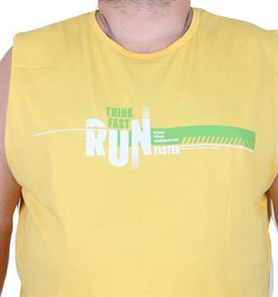 Starbattal Büyük Beden Baskılı Kolsuz Tişört Think Fast Run 25152 SARI