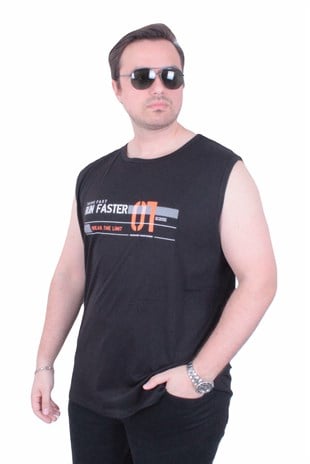 Starbattal Büyük Beden Baskılı Kolsuz Tişört Run Faster 26127 SIYAH