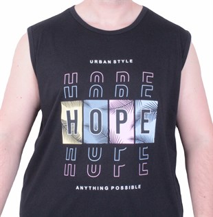 Starbattal Büyük Beden Baskılı Kolsuz Tişört Hope 26124 SIYAH