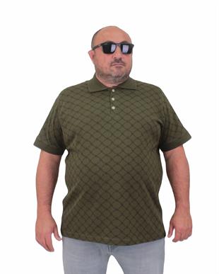 Starbattal Erkek Büyük Beden Polo Yaka Tişört Square 24452 Askeri Yeşil