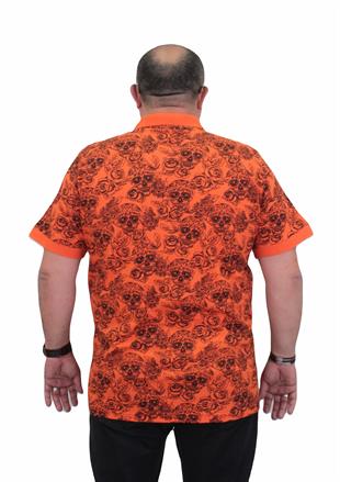 Starbattal Erkek Büyük Beden Polo Yaka Tişört Skull 24454 TURUNCU