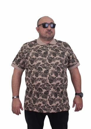 Starbattal Erkek Büyük Beden Polo Yaka Tişört Hawai 24455 BEJ