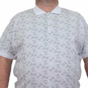 Starbattal Erkek Büyük Beden Polo Yaka Üçgen Baskılı Tişört 24450 BEYAZ