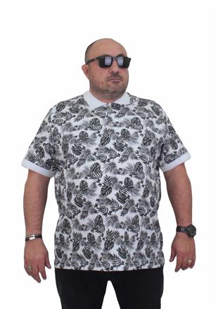 Starbattal Erkek Büyük Beden Polo Yaka Tişört Hawai 24455 BEYAZ