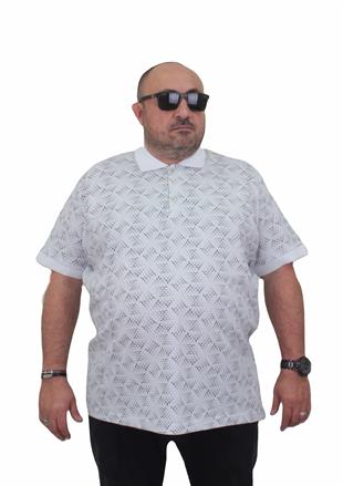 Starbattal Erkek Büyük Beden Polo Yaka Üçgen Baskılı Tişört 24450 BEYAZ