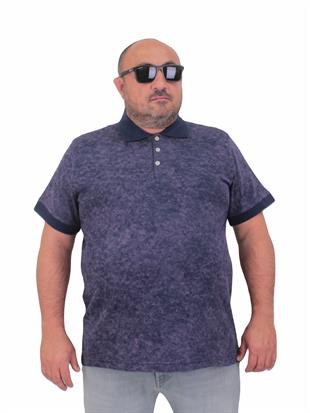 Starbattal Erkek Büyük Beden Polo Yaka Mat Baskılı Tişört 24451 Marin