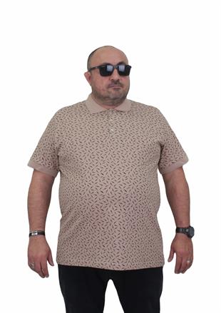 Starbattal Erkek Büyük Beden Polo Yaka Tişört Leaf 24457 BEJ