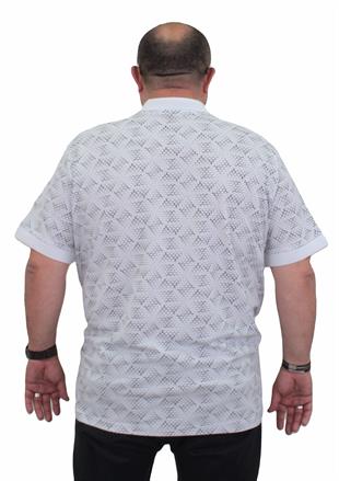 Starbattal Erkek Büyük Beden Polo Yaka Üçgen Baskılı Tişört 24450 BEYAZ