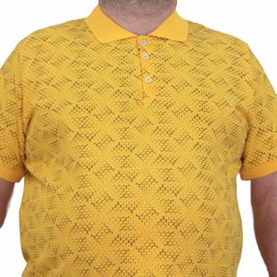 Starbattal Erkek Büyük Beden Polo Yaka Üçgen Baskılı Tişört 24450 SARI