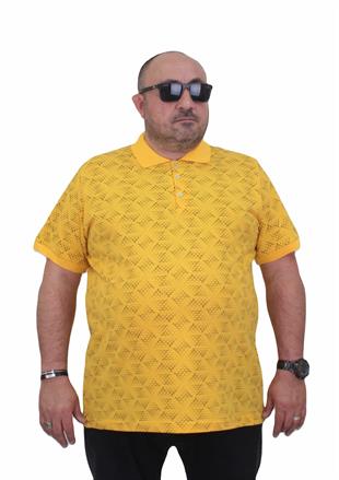 Starbattal Erkek Büyük Beden Polo Yaka Üçgen Baskılı Tişört 24450 SARI