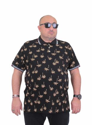 Starbattal Erkek Büyük Beden Polo Yaka Tişört Palm 24460 SIYAH