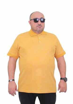 Starbattal Erkek Büyük Beden Polo Yaka Mat Baskılı Tişört 24451 HARDAL