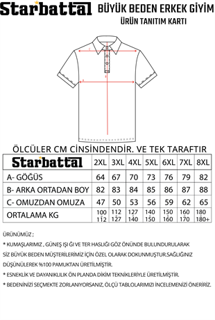 Starbattal Büyük Beden Polo Yaka Tişört Geometri Desen 23411 SIYAH