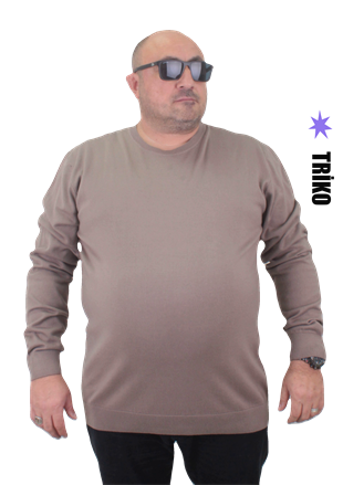 Starbattal Erkek Büyük Beden Sıfır Yaka Basic Triko Kazak 23750 Vizon