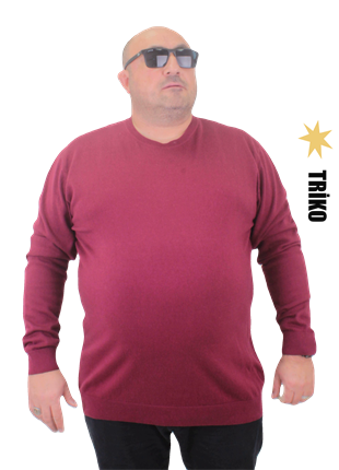 Starbattal Erkek Büyük Beden Sıfır Yaka Basic Triko Kazak 23750 BORDO