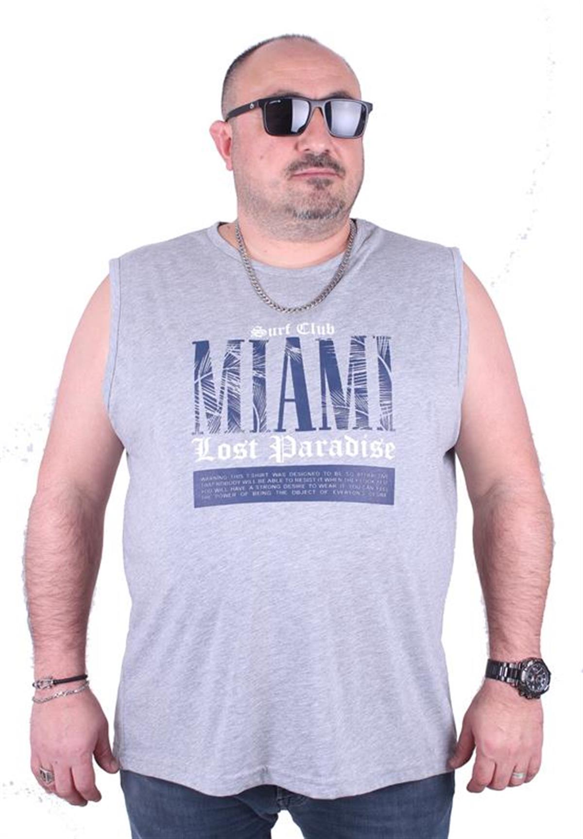 Starbattal Büyük Beden Erkek Baskılı Kolsuz Tişört Miami 23143 GRI MELANJ