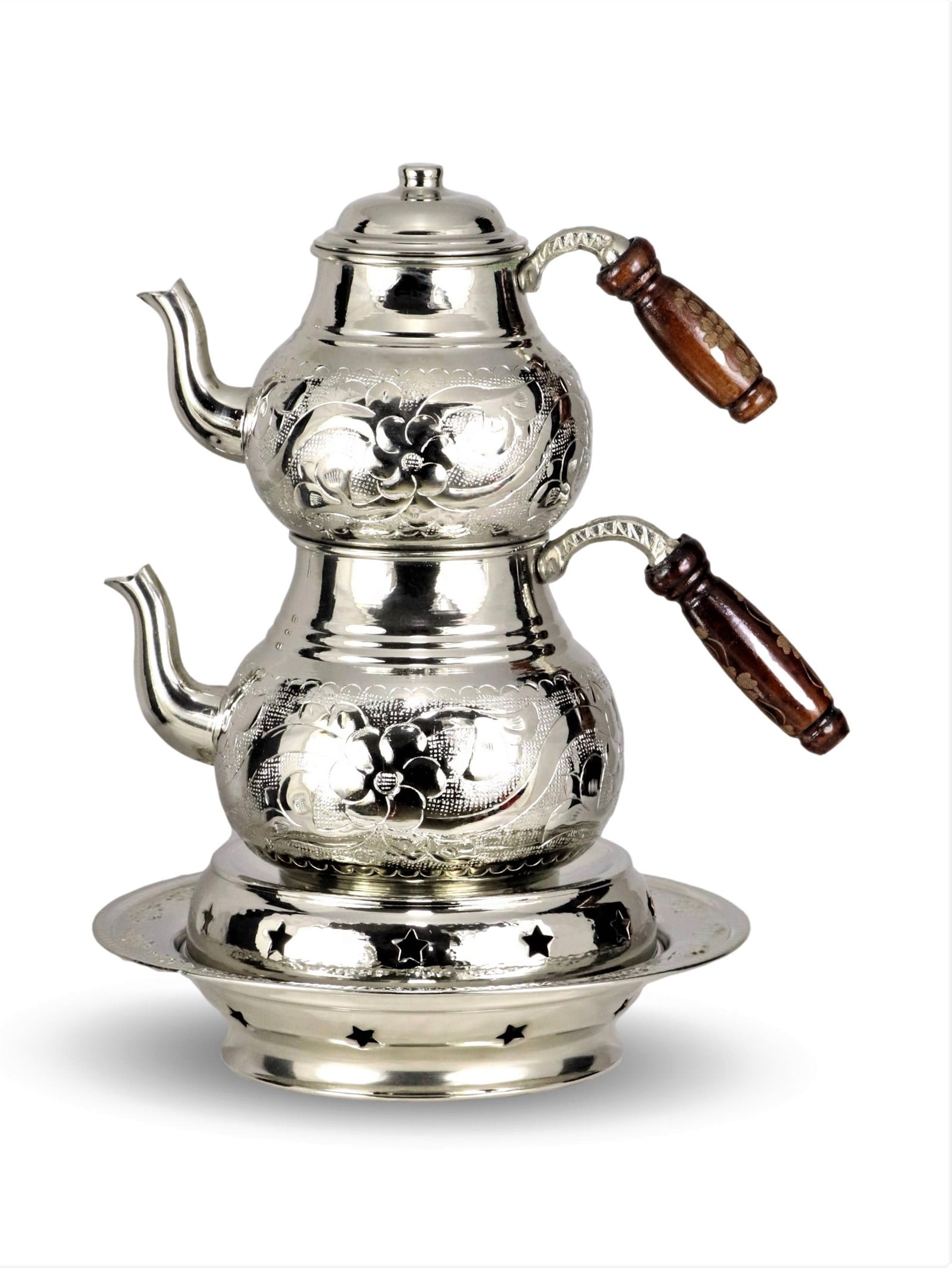 Bakır ÇaydanlıkSonay Bakırcılık1 mm  Kalın Çiçek Desenli Bakır Aile Boyu İşlemeli Bakır Çaydanlık ve Osmanlı Ocağı 