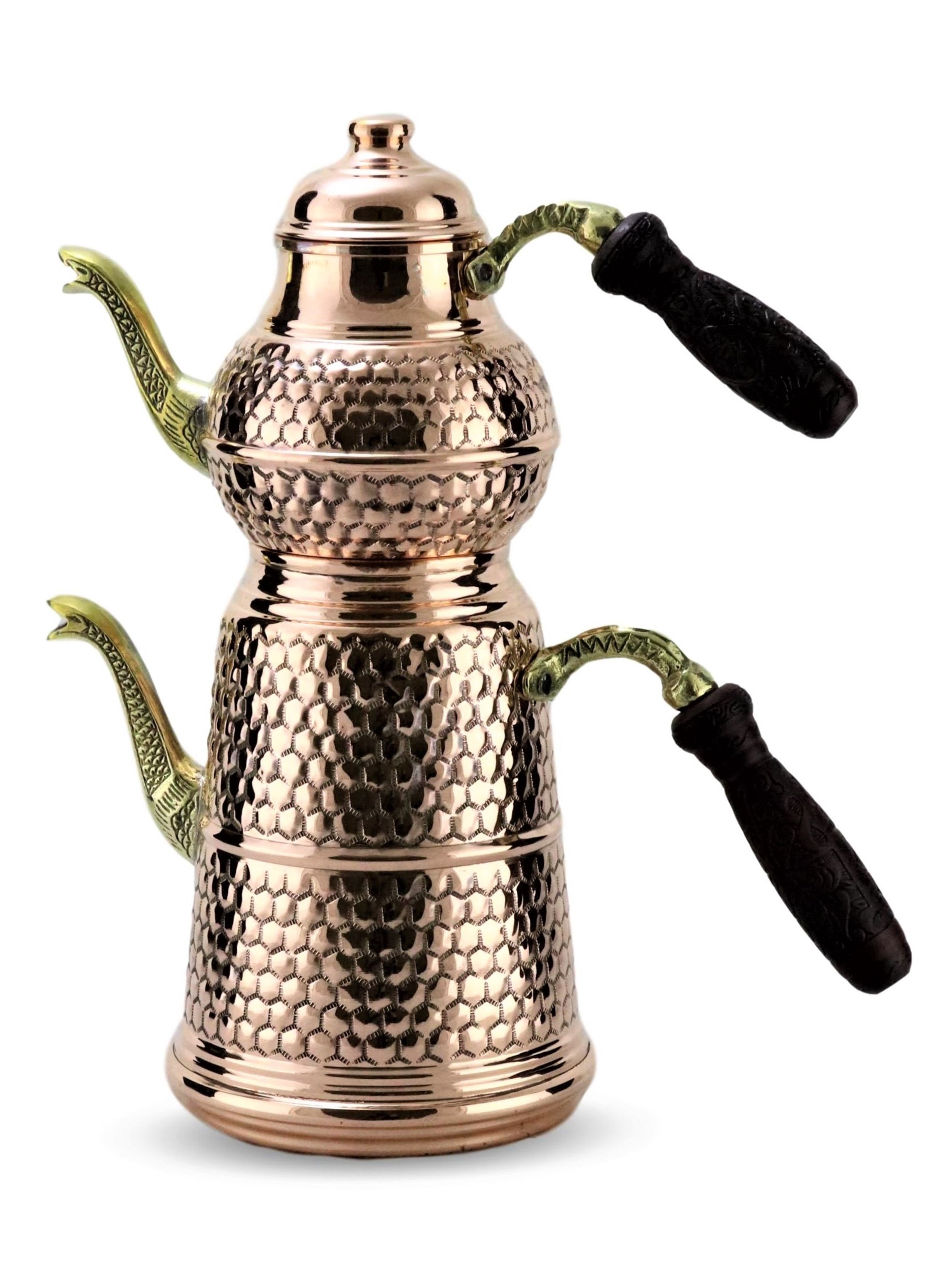 Bakır ÇaydanlıkSonay Bakırcılık1 mm Kalın Petekli İşlemeli Düz Bakır Çaydanlık