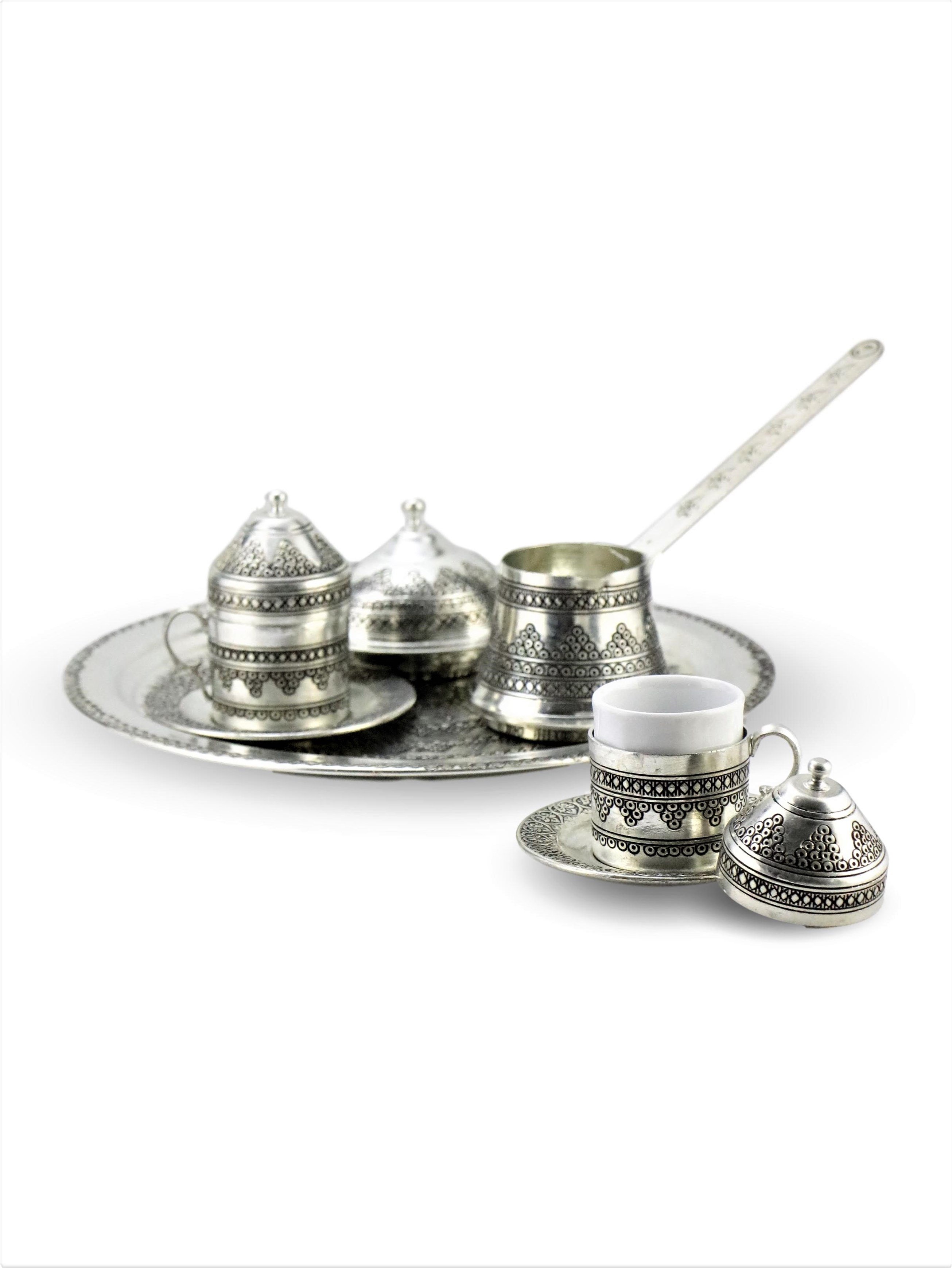 2 Kişilik Üzüm İşleme Bakır Kahve Takımı 