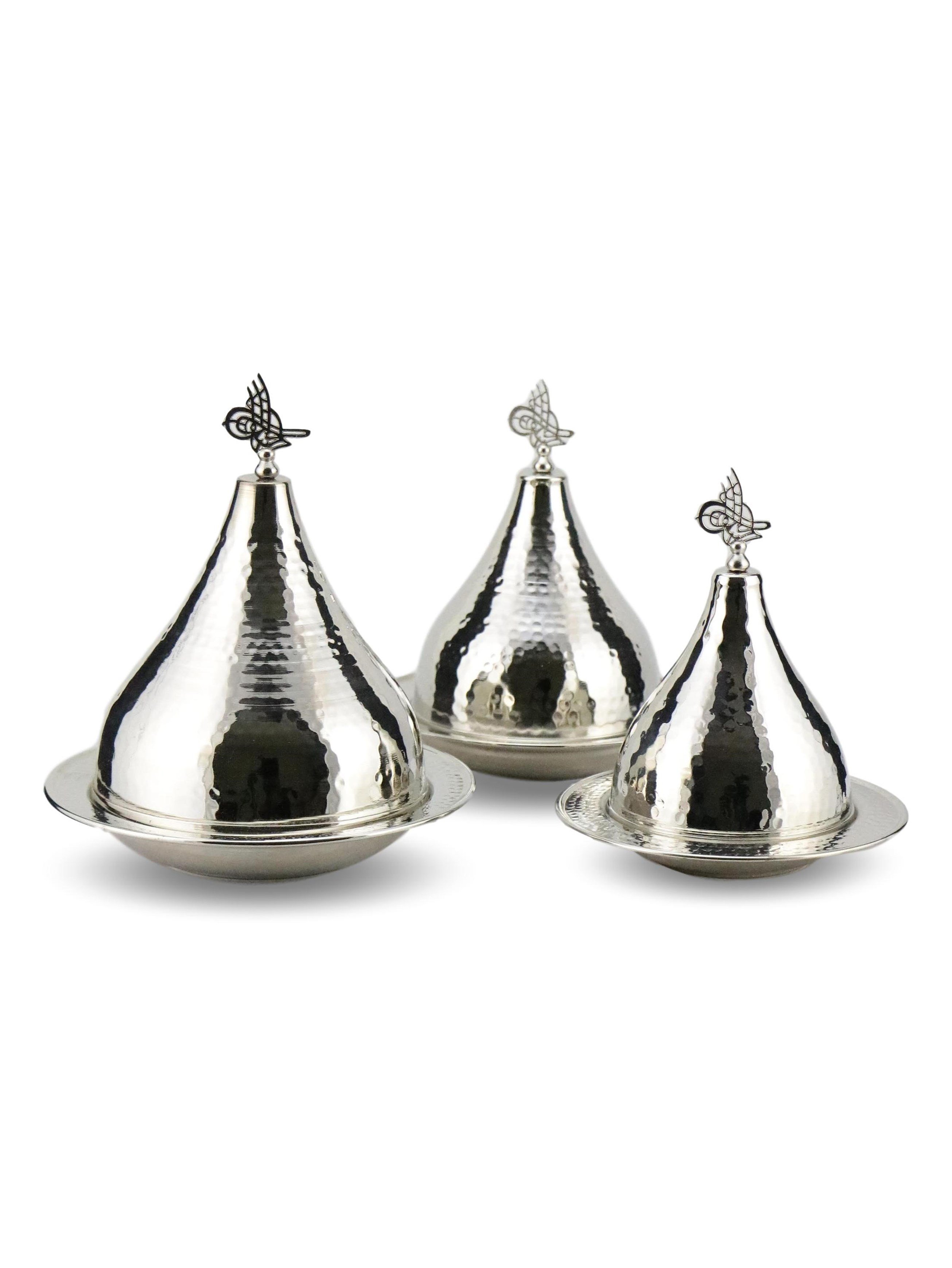 Bakır Baharatlık ve ŞekerlikSonay Bakırcılık3 lü Dövme Bakır Kubbeli Şekerlik