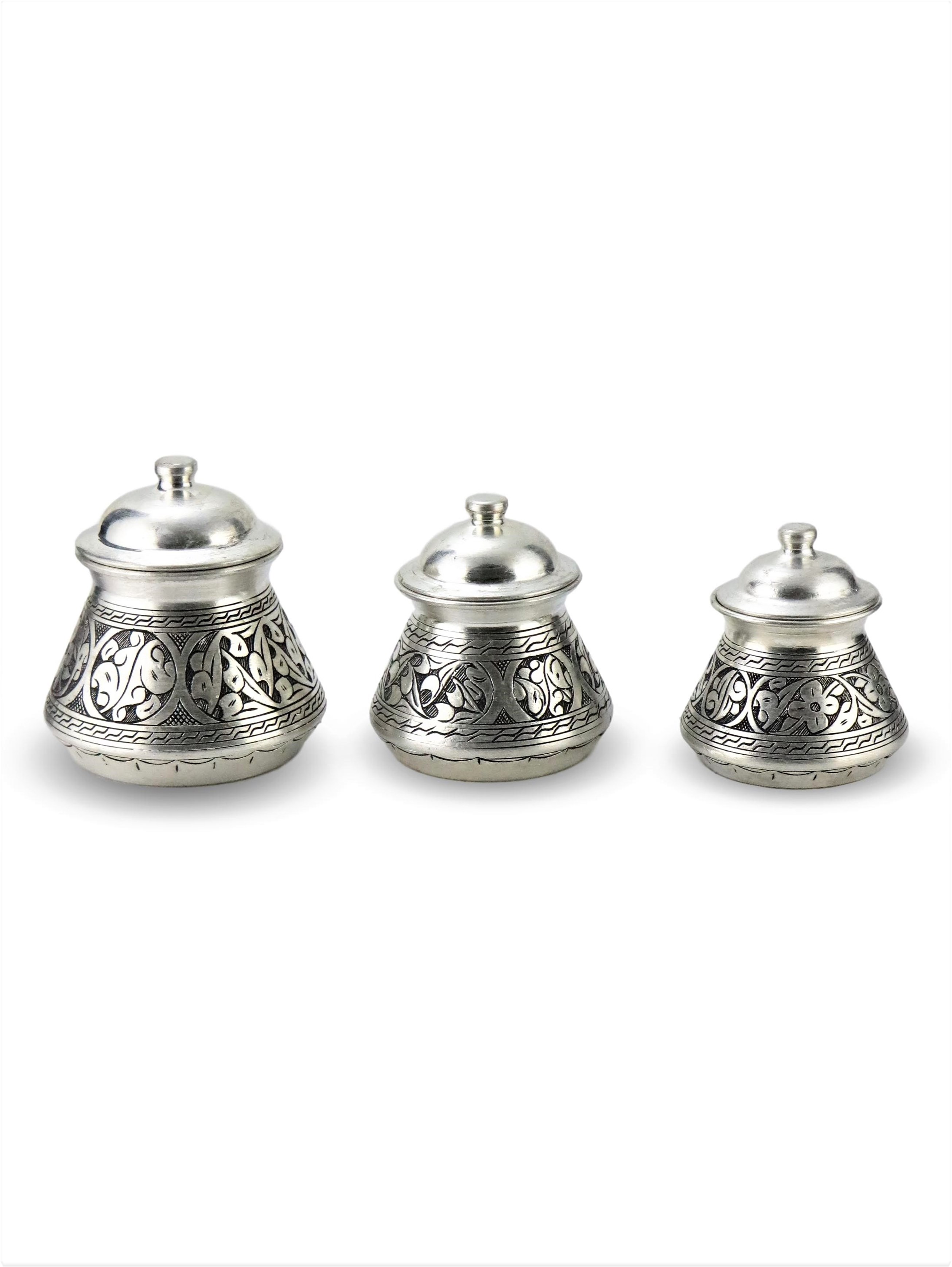 3 lü Kalaylı Eskitme Bakır Baharatlık 1 mm 