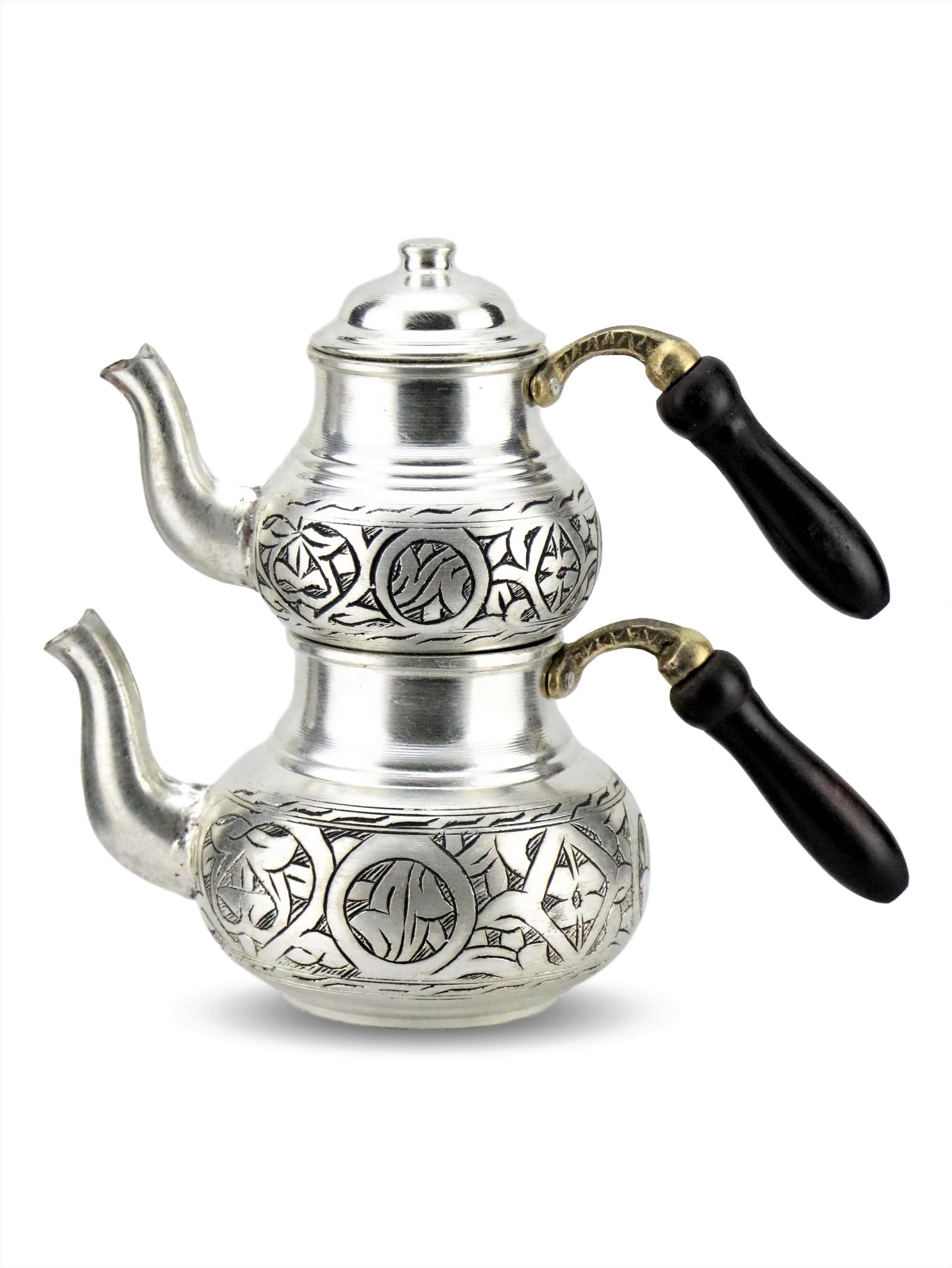 SONAYCOPPER Traditional Small 0.8mm Handmade Turkish Copper Embroidered Teapot Kettle Stove Top Teapot and Warmer
