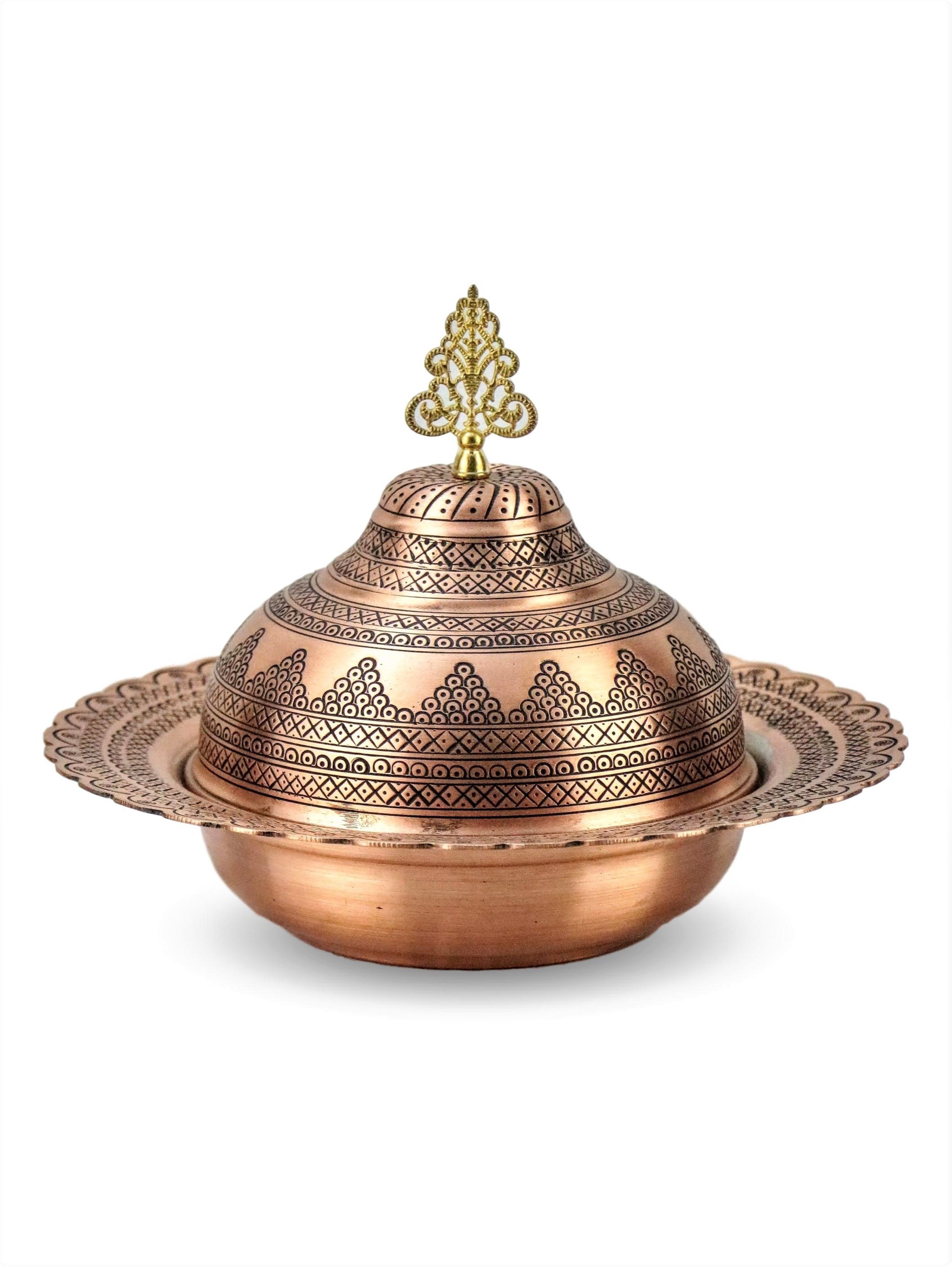 Bakır Baharatlık ve ŞekerlikSonay BakırcılıkEskitme Kırmızı Zımbalı Yuvarlak Bakır Sahan 