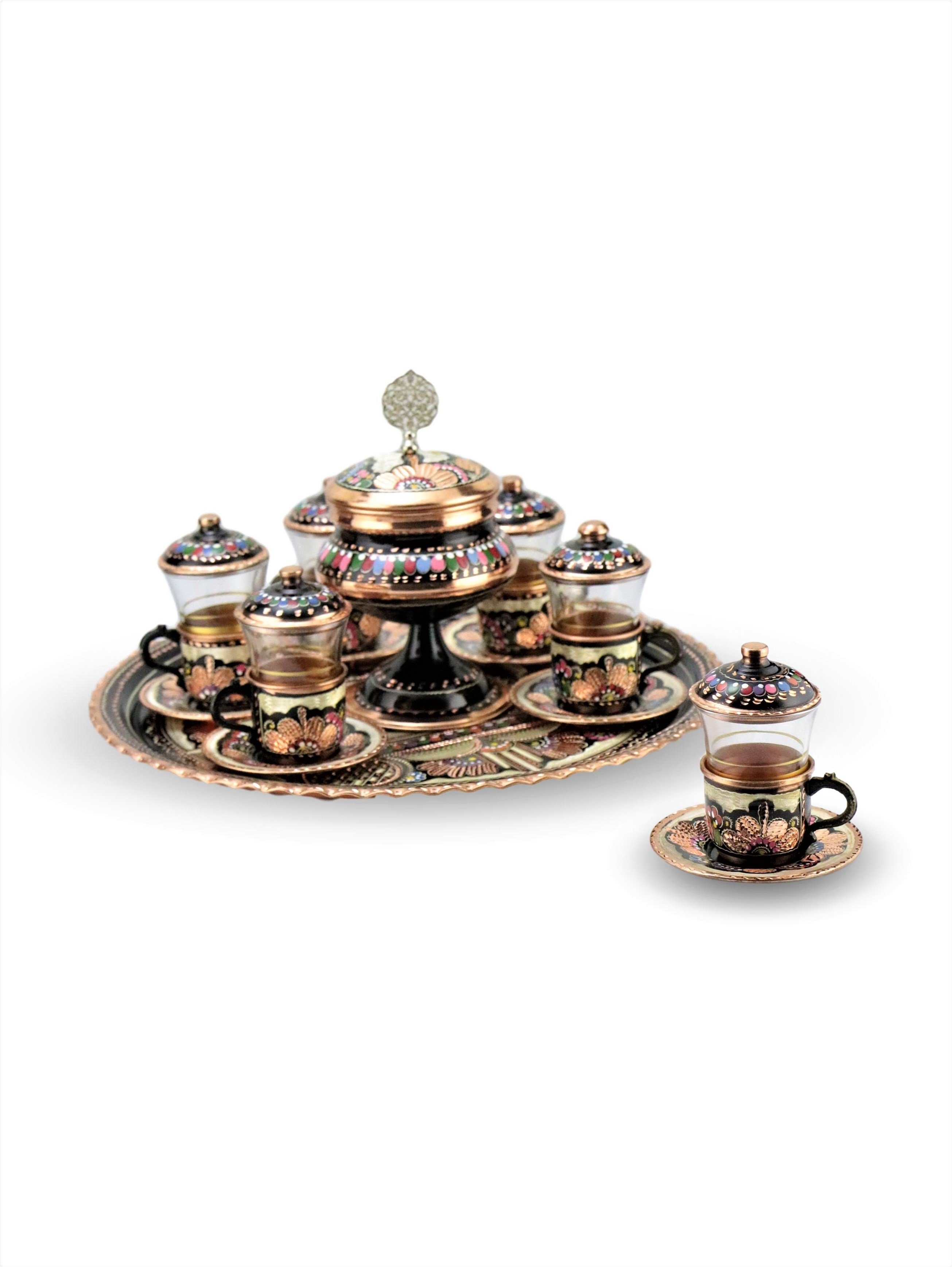 Gül Çiçek Bakır Çay Takımı
