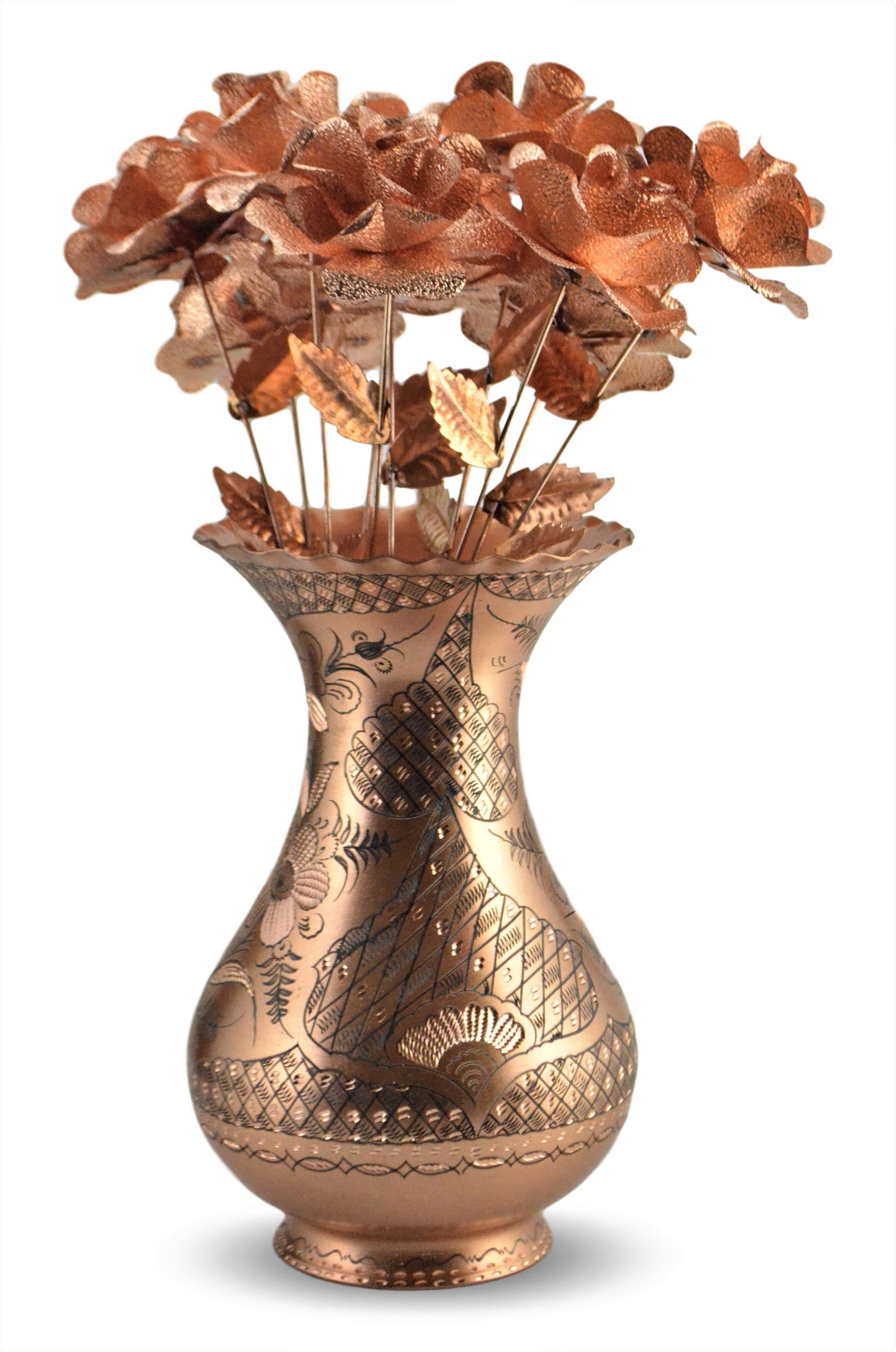 Bakır Sürahi ve MaşrabaSonay BakırcılıkGül Çiçek Eskitme İşlemeli Bakır Vazo ve Bakır Gül Demeti