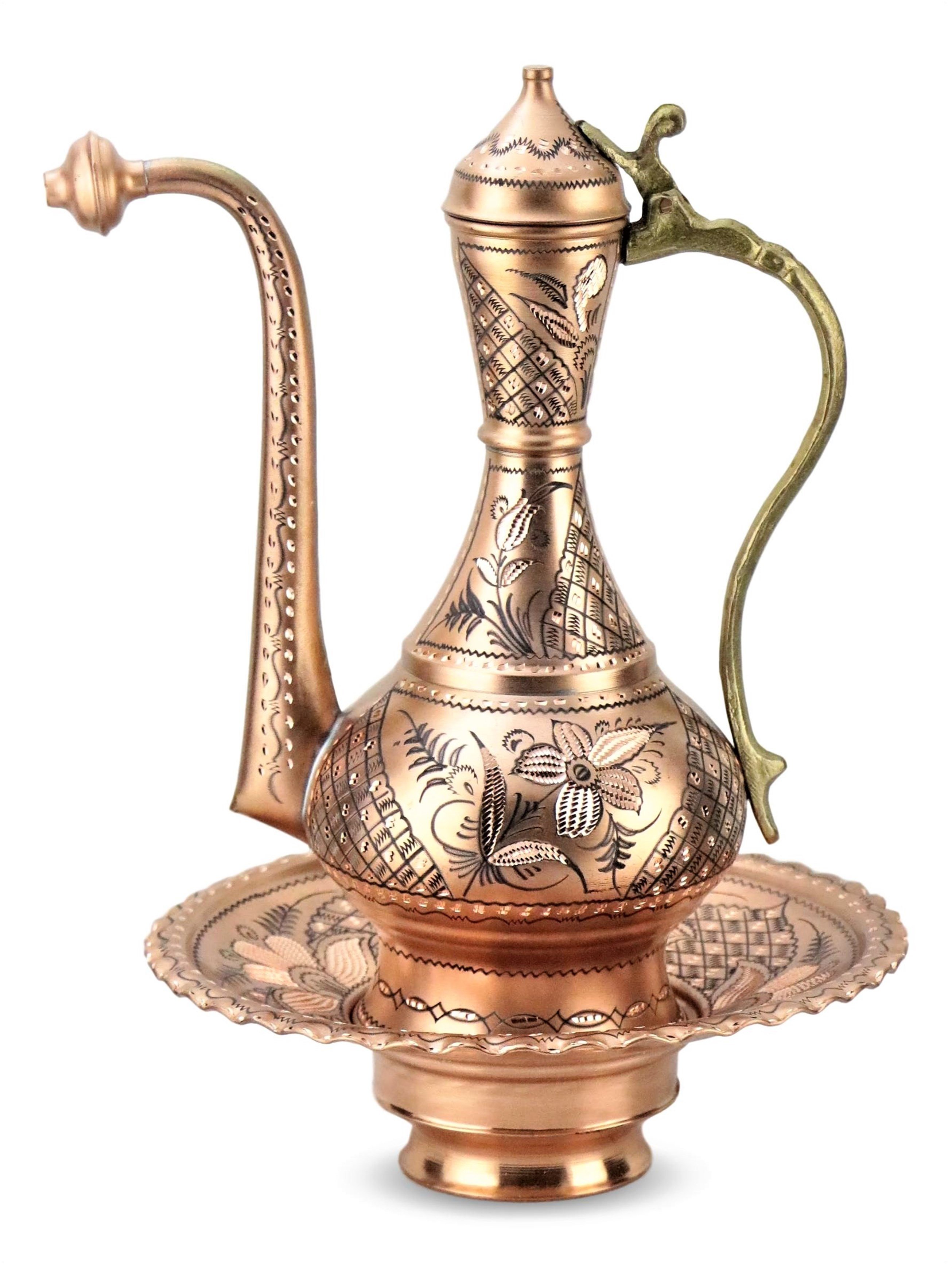 Gül Çiçek Eskitme Lüx Bakır ibrik