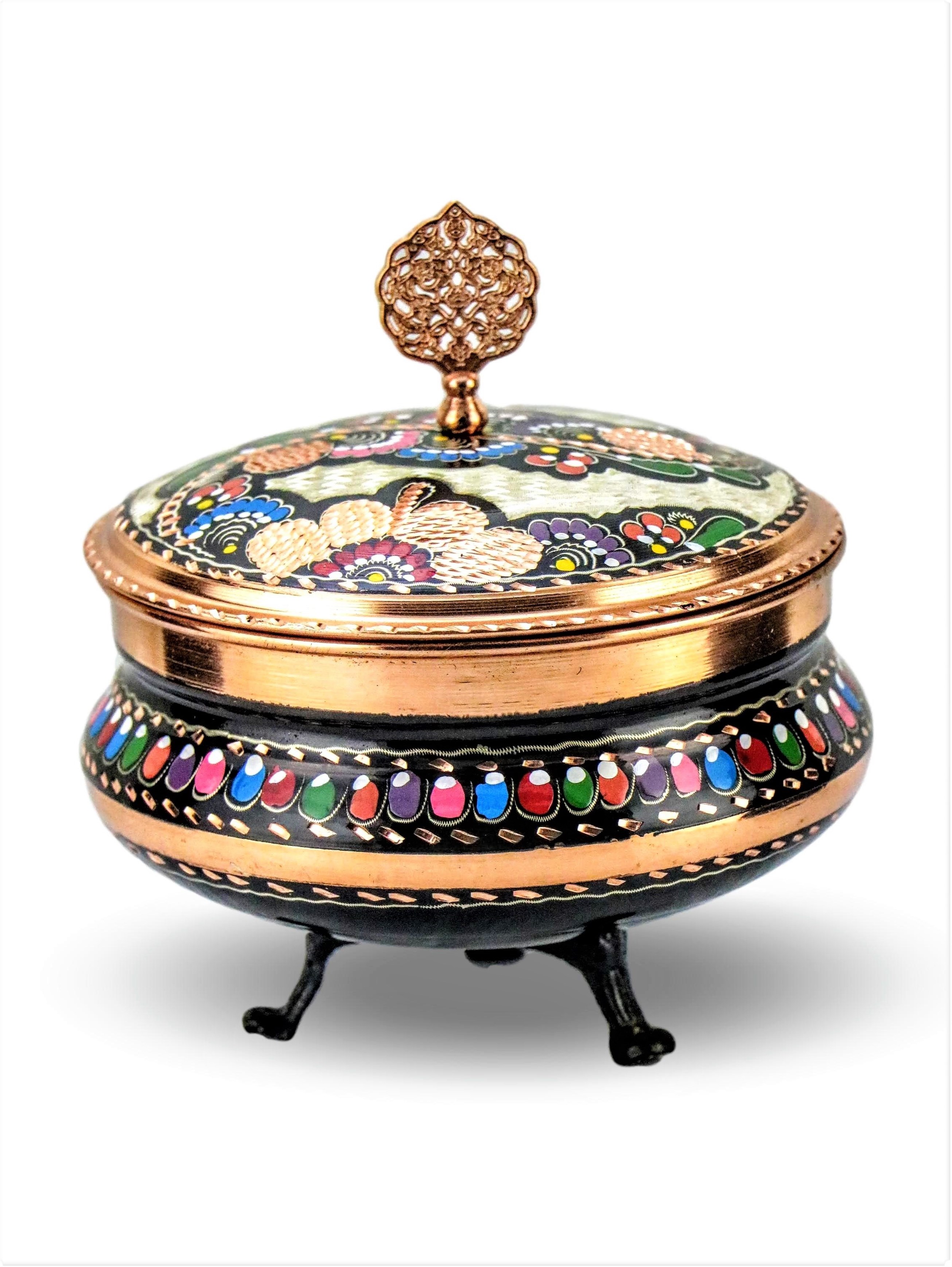 Gül Çiçek Geniş Bakır Şekerlik 