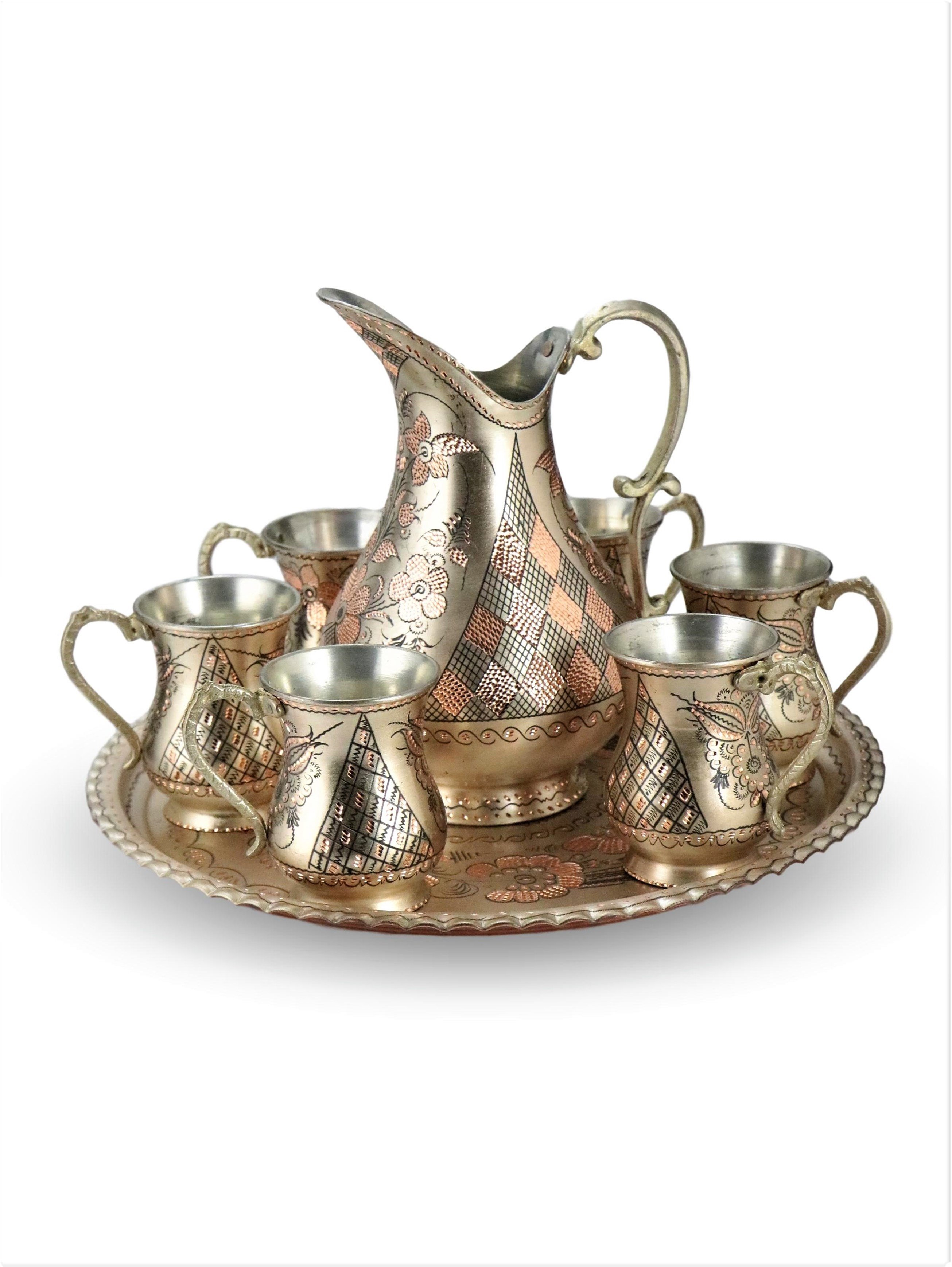 Gül Çiçek Gümüşlü Bakır Ayran Takımı