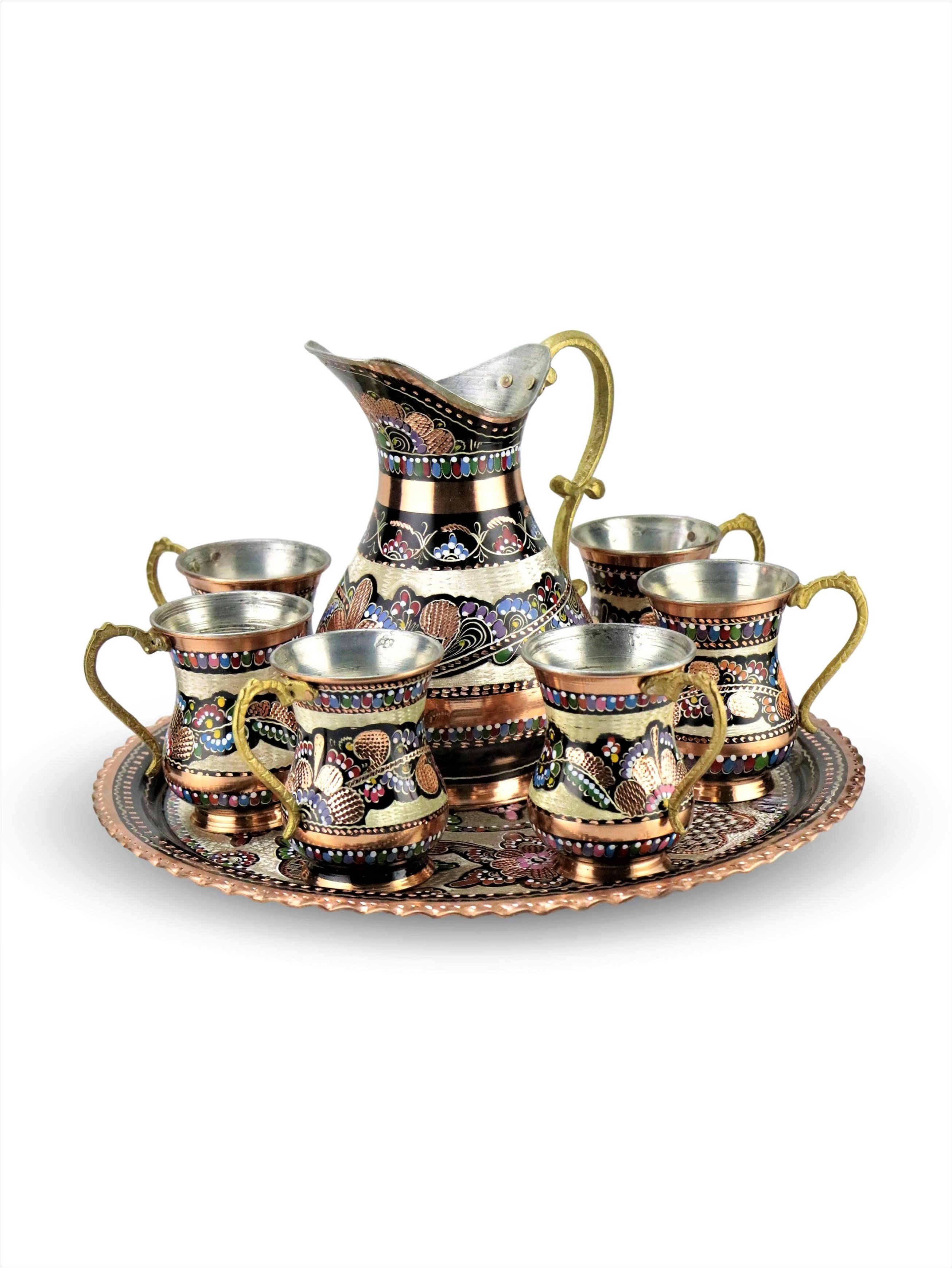 Gül Çiçek Klasik Bakır Ayran Takımı