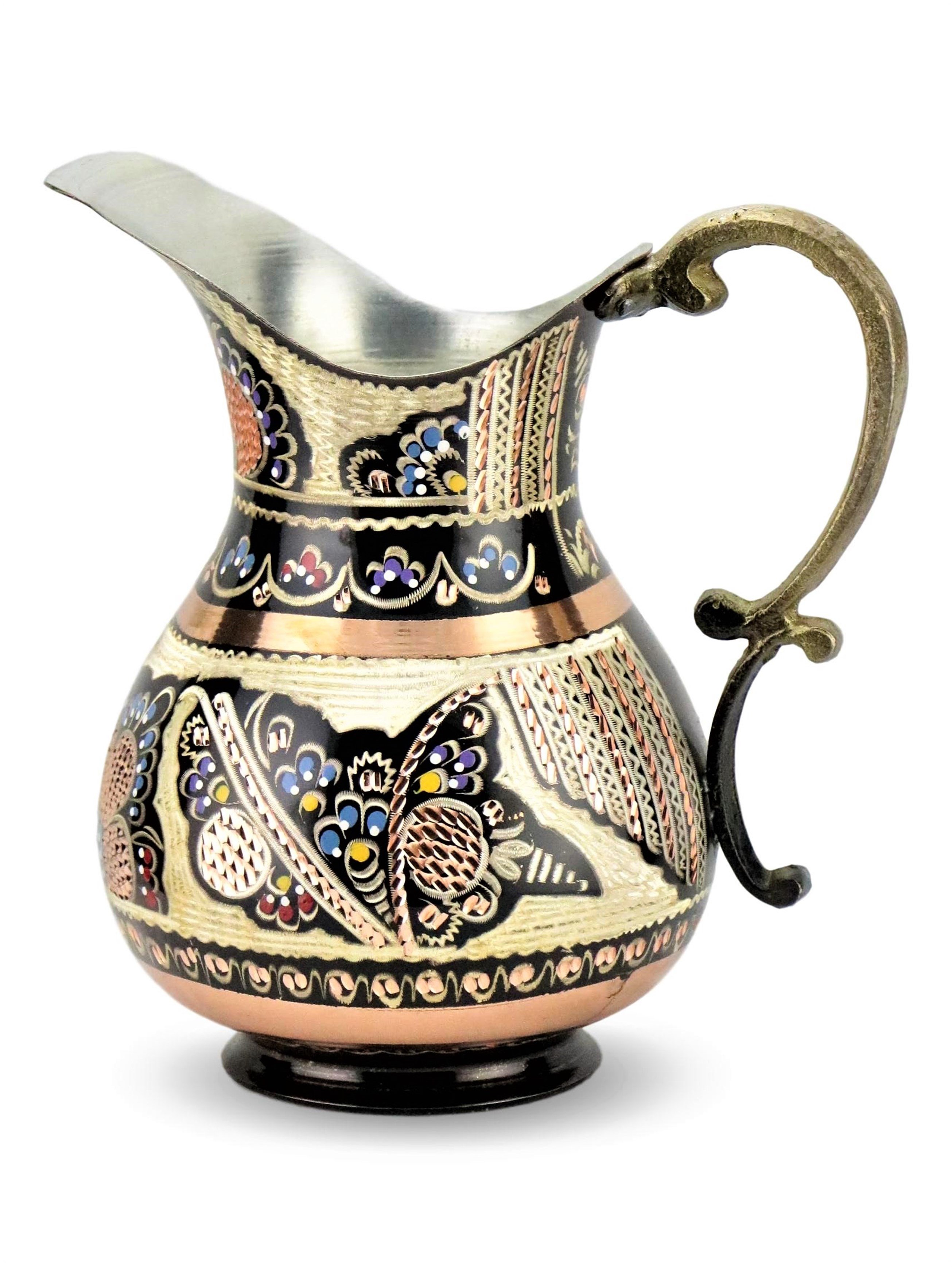 Gül Çiçek Küçük İşlemeli Bakır Sürahi