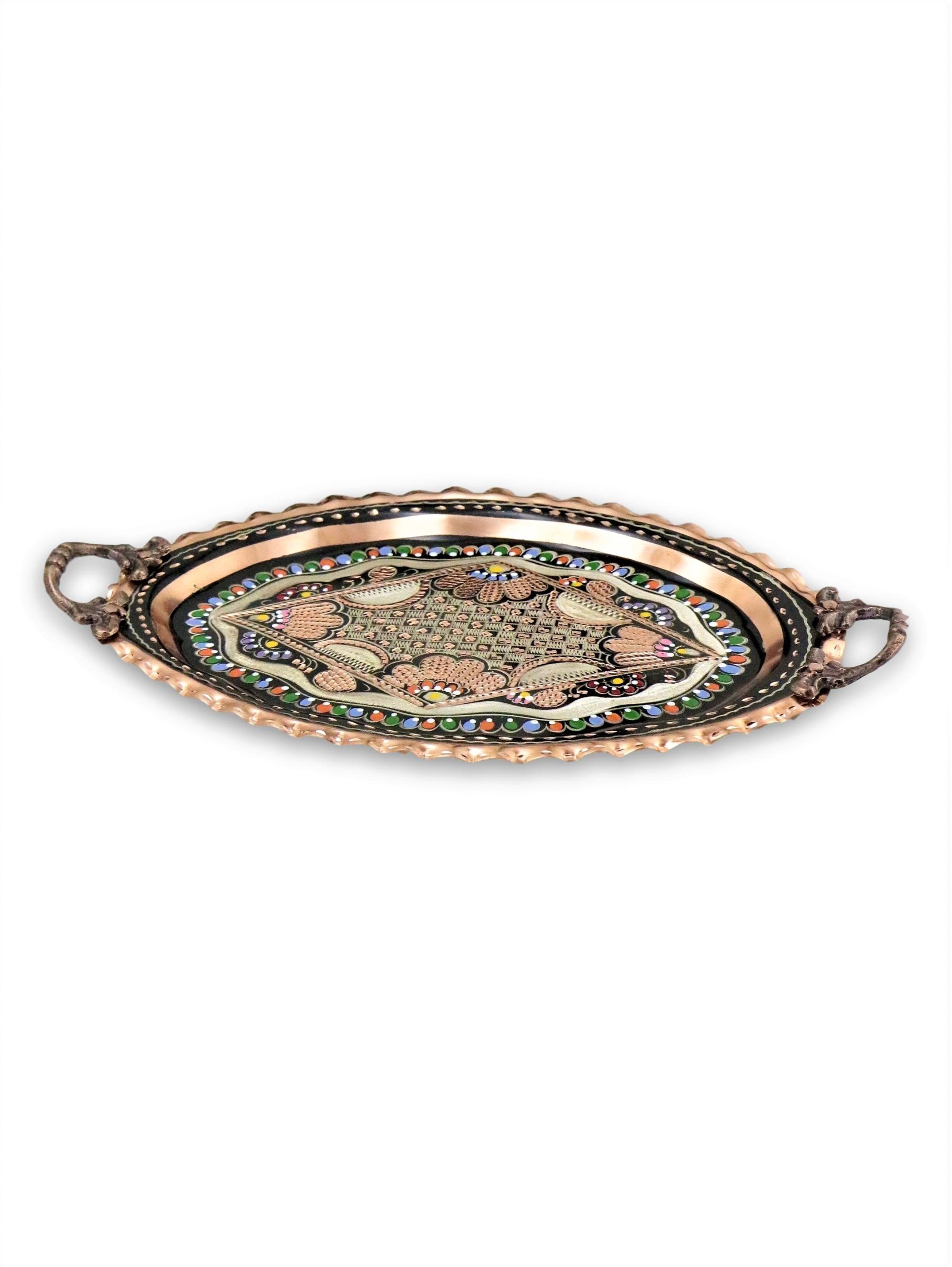 Bakır TepsiSonay BakırcılıkGül Çiçek Oval Bakır Tepsi 35 cm