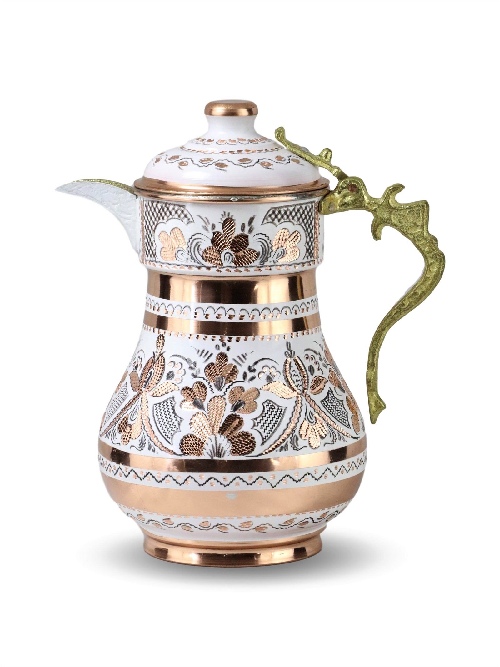 Bakır SürahiSonay BakırcılıkGül Çiçek Royal Kapaklı İşlemeli Bakır Sürahi