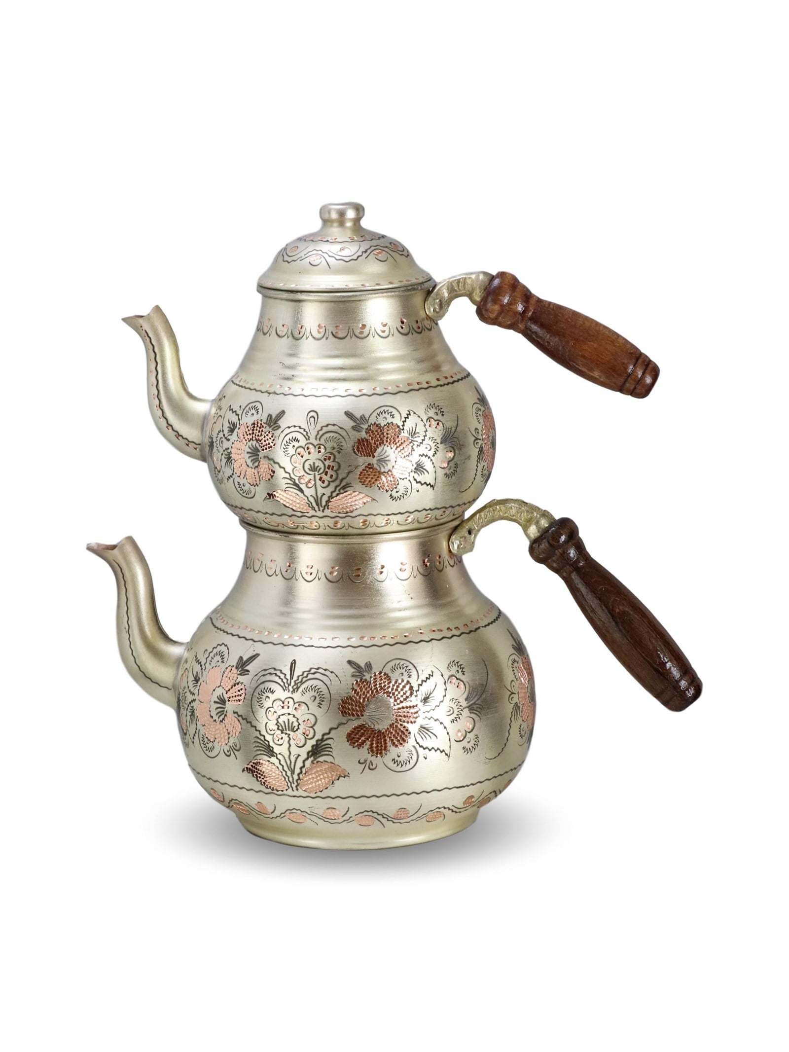 Bakır ÇaydanlıkSonay BakırcılıkGümüşlü Gül Çiçek Bakır Çaydanlık