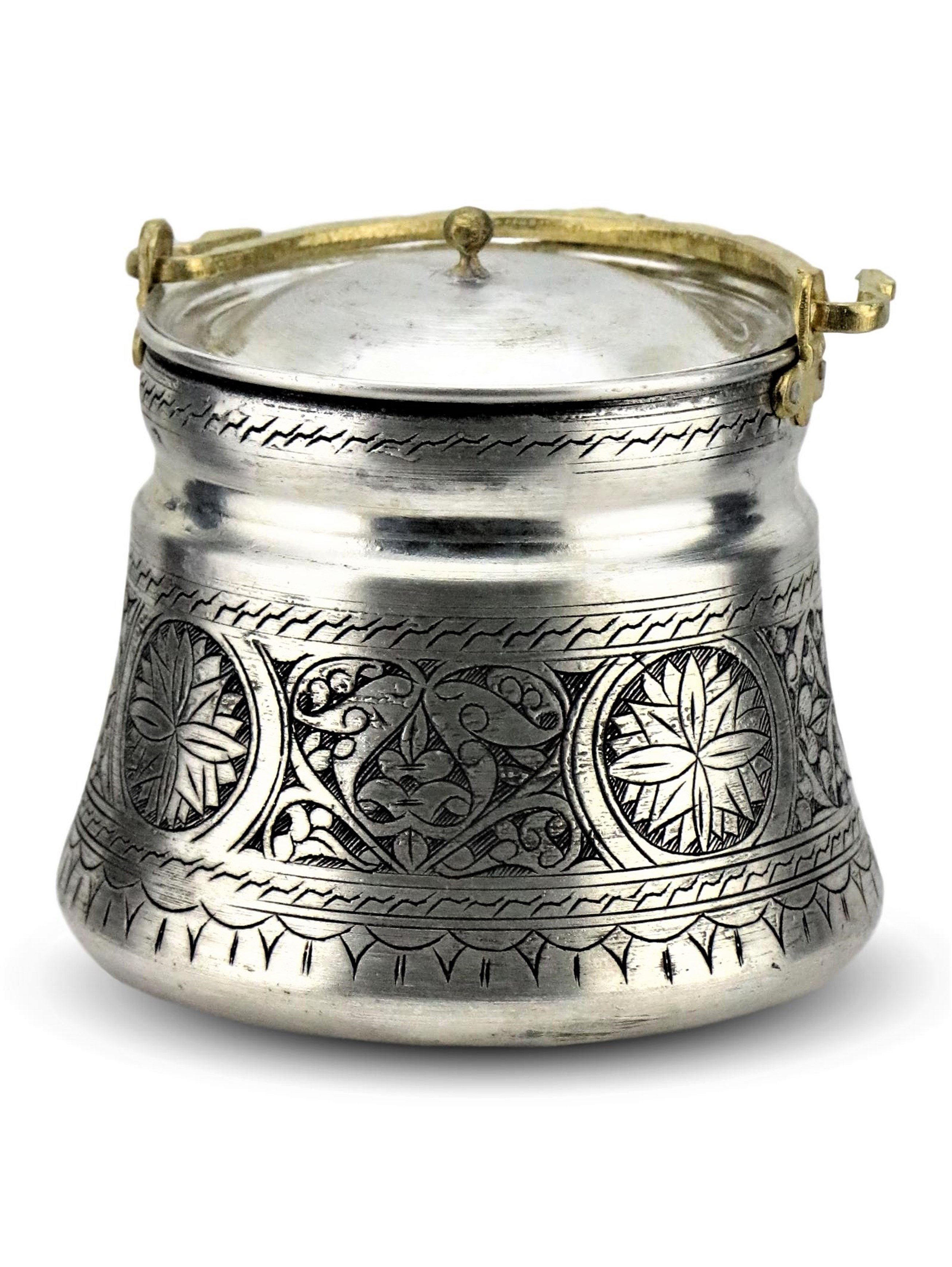 SONAYCOPPER Engraved Handmade Copper Decorative Kitchen Food Storage container, butter, yogurt and food, Copper Antique 3 Lt