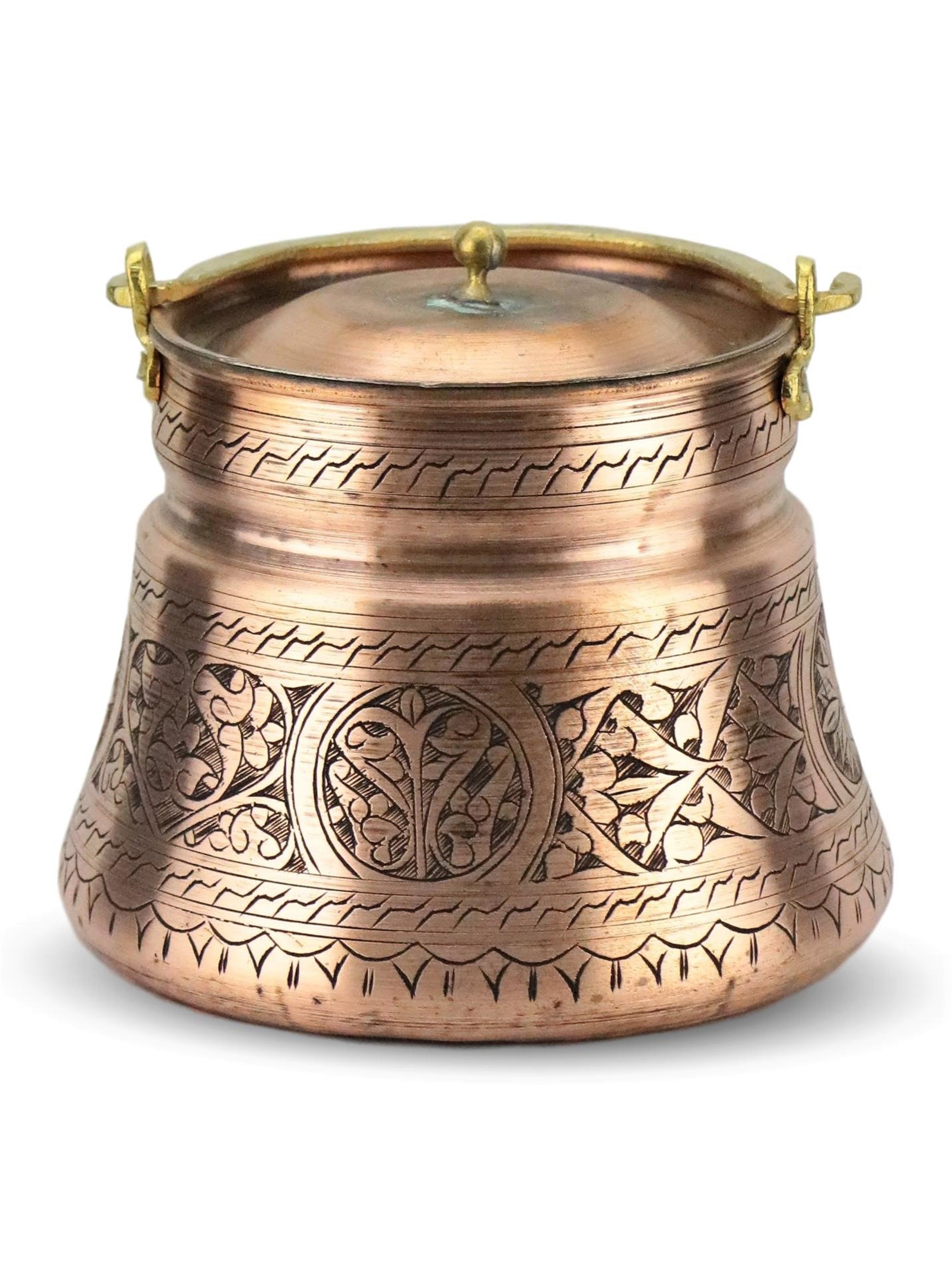 SONAYCOPPER Engraved Handmade Copper Antique Kitchen Food Storage container, butter, yogurt and food, Copper Antique 3 Lt