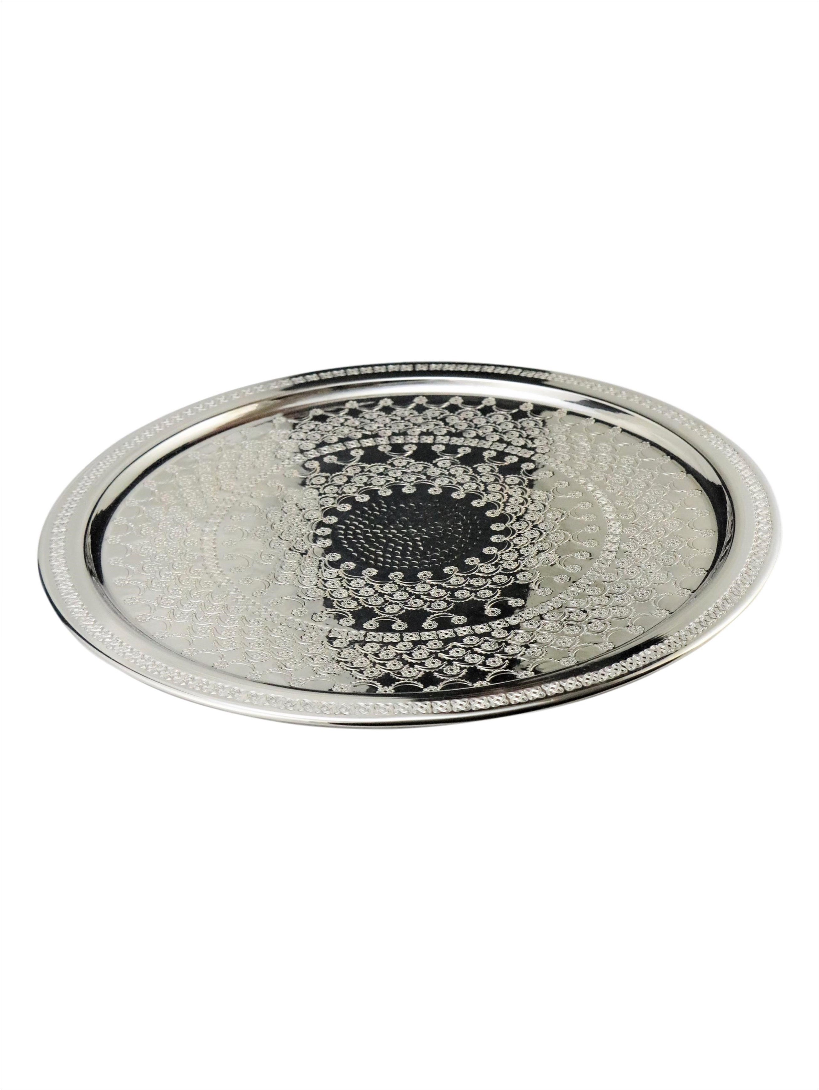 Bakır TepsiSonay BakırcılıkKalın Çiçek İşlemeli Bakır Tepsi 40 cm