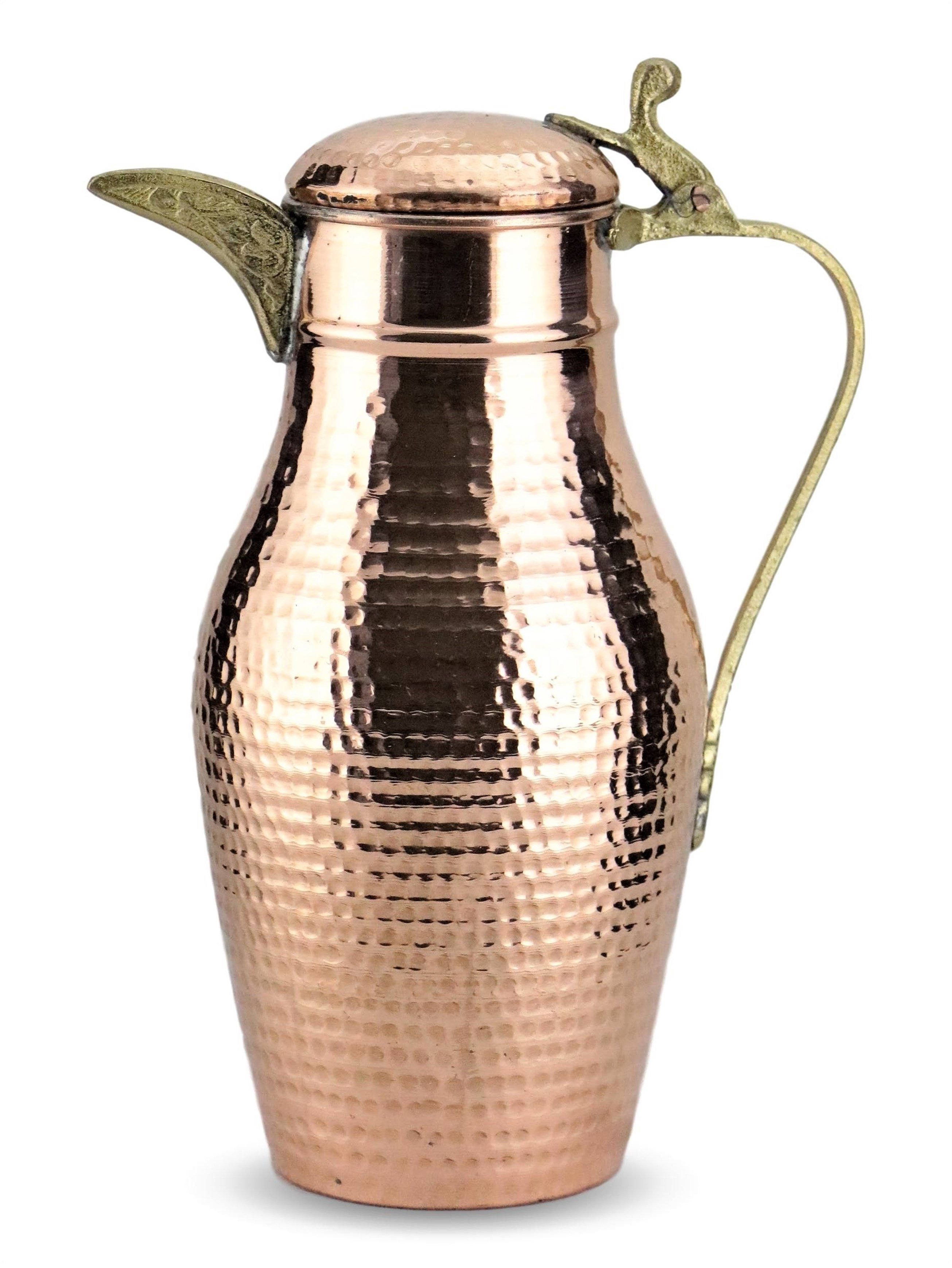 Kapaklı Dövme Debbe Kırmızı Bakır Sürahi